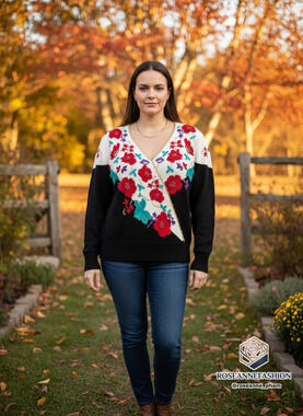 Jaclyn Smith NWT Floral Embroidered Sweater Vintage Sz L